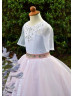 Elbow Sleeves Beaded Lace Tulle Buttons Back Flower Girl Dress